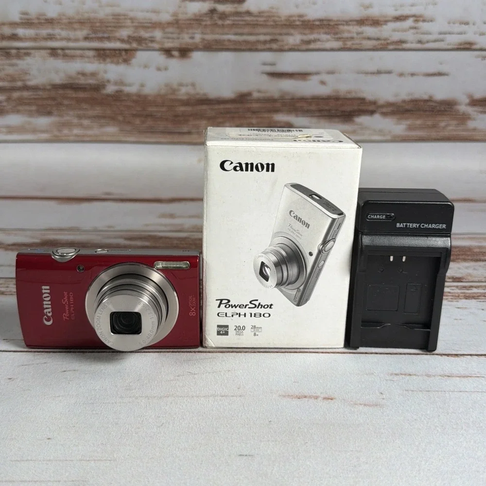 Canon PowerShot ELPH 180 20.0MP Camera Red Bundle Tested Works Boxed Used